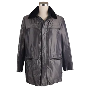 Nutria Fur Lined Silk Coat w/ Removable Fur Collar
