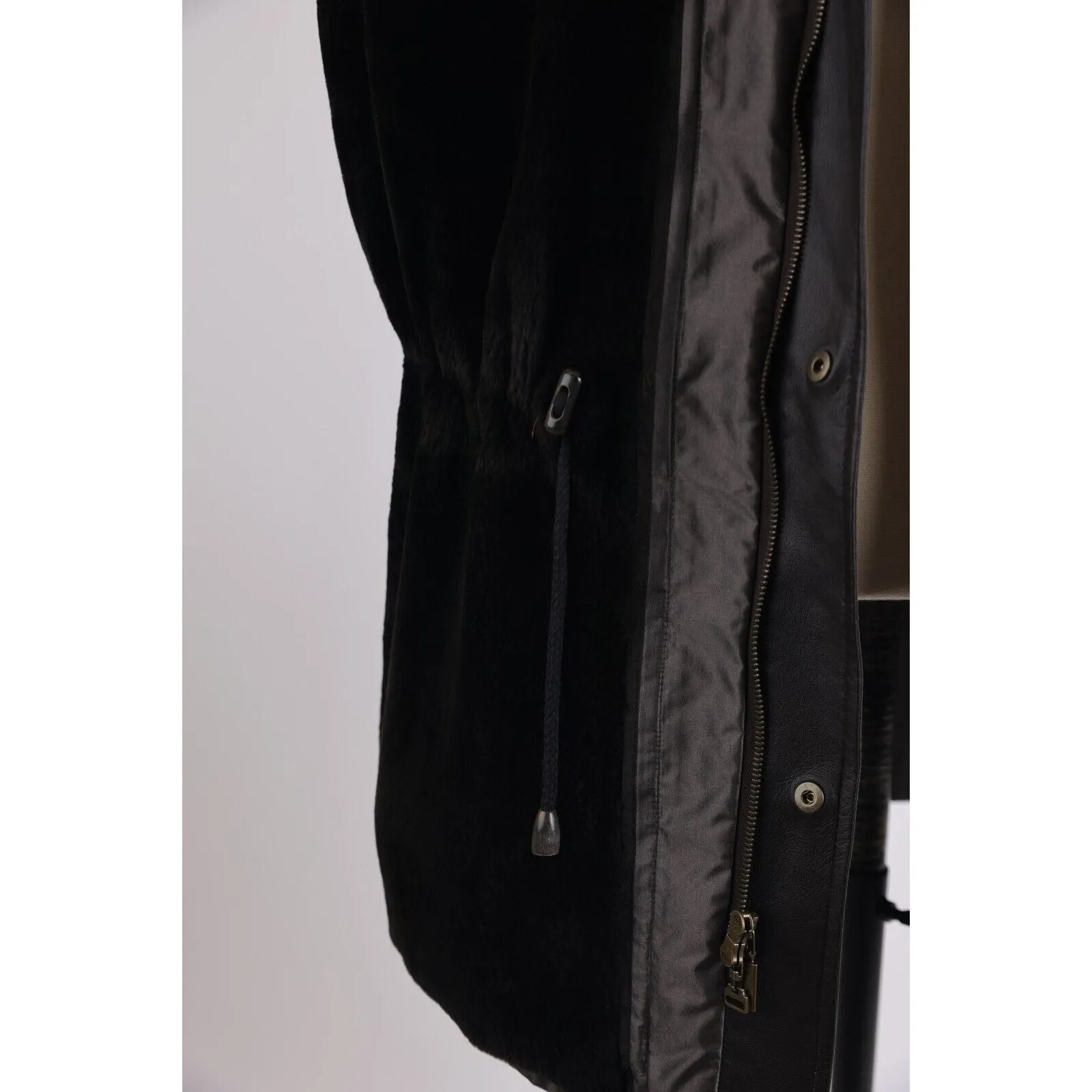 Nutria Fur Lined Silk Coat w/ Removable Fur Collar