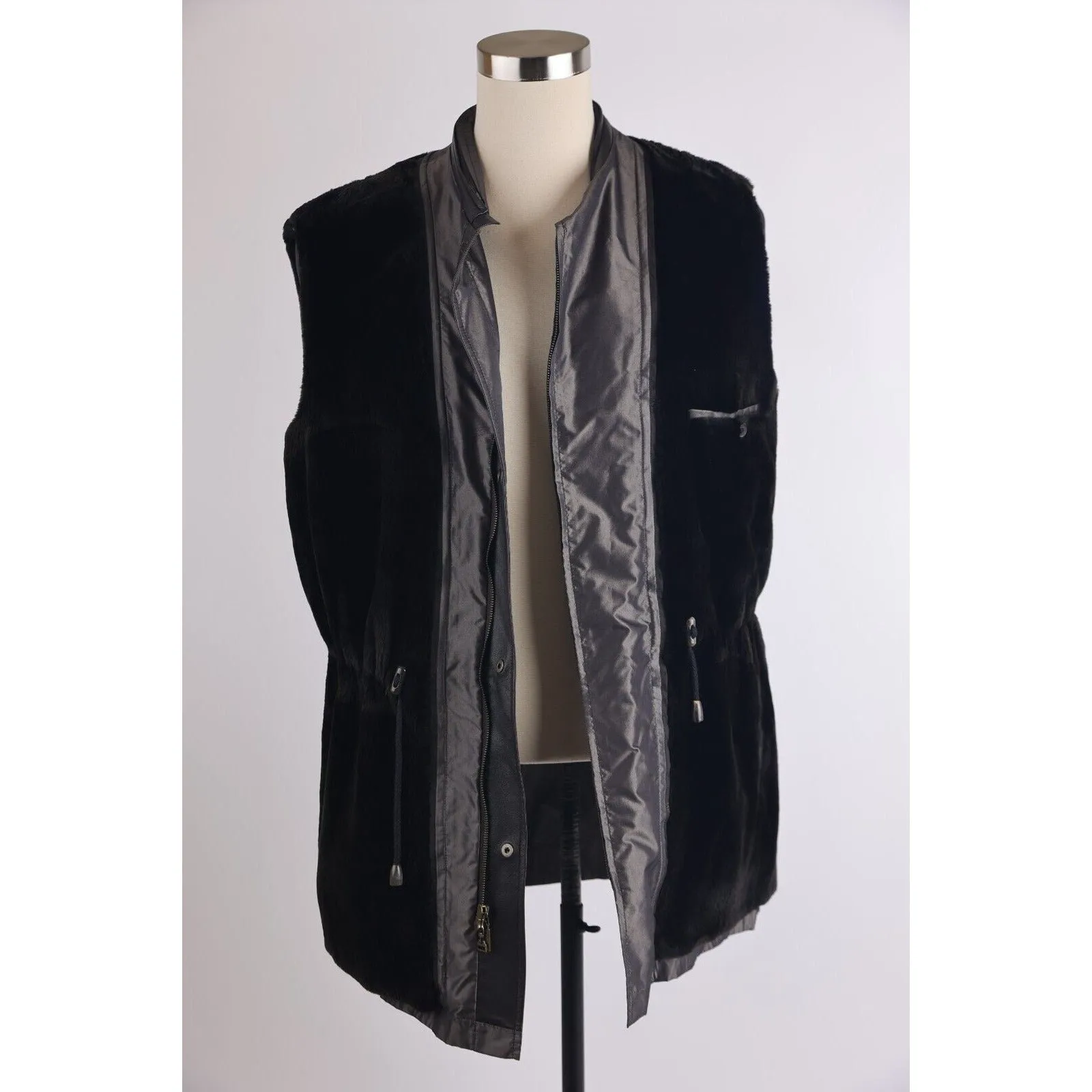 Nutria Fur Lined Silk Coat w/ Removable Fur Collar