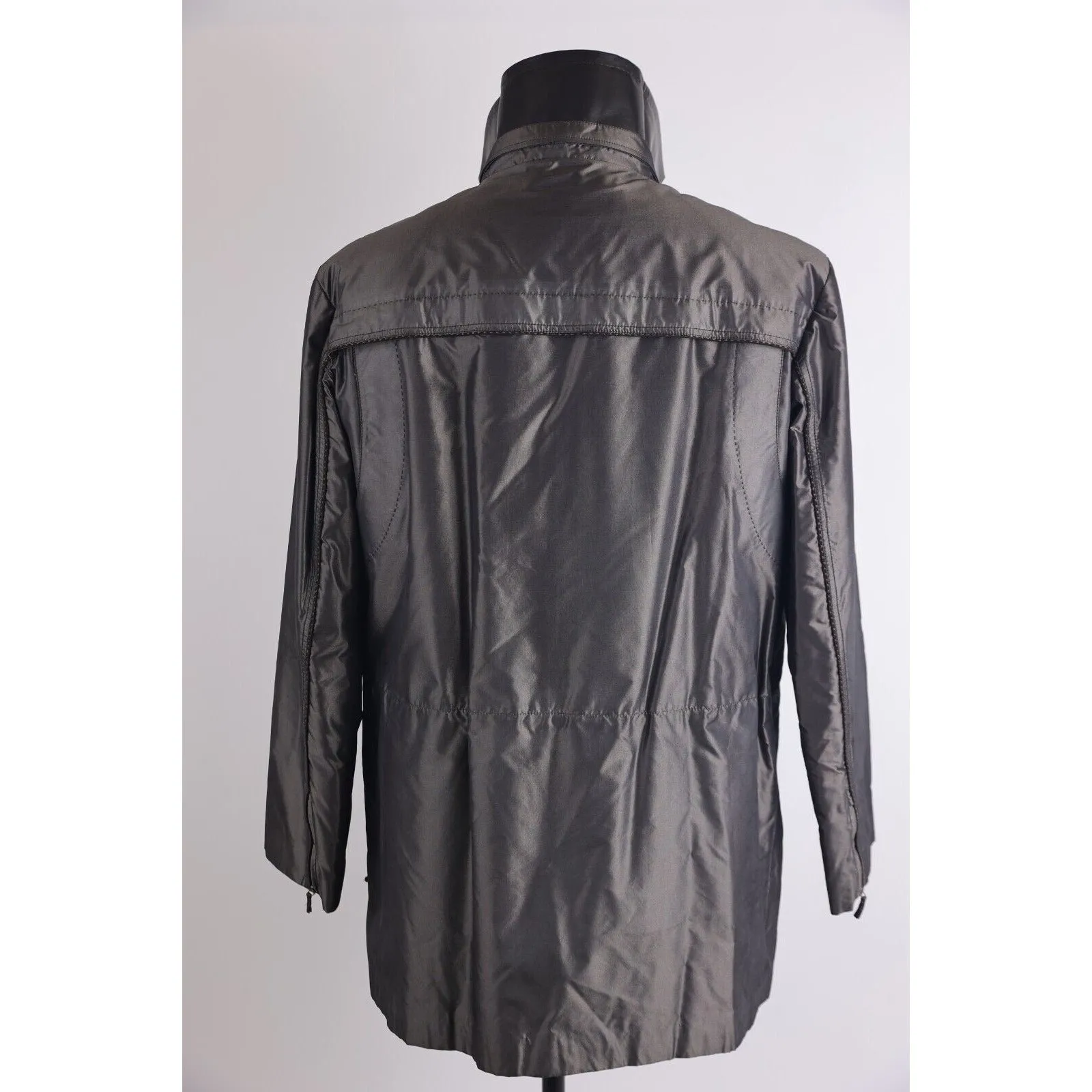 Nutria Fur Lined Silk Coat w/ Removable Fur Collar