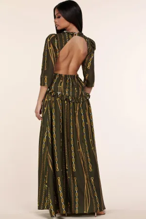 OLIVE GREEN MAXI CHAIN DRESS