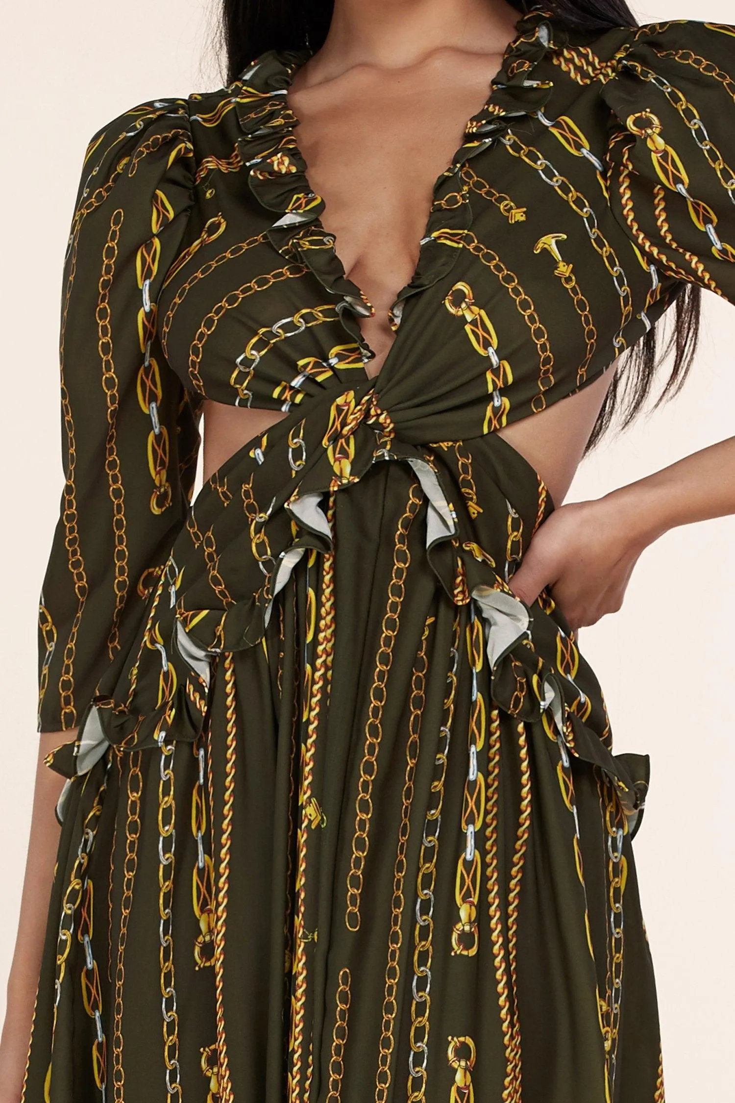 OLIVE GREEN MAXI CHAIN DRESS