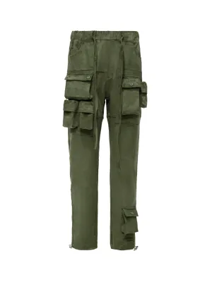 Olive Suede Fabric Capsule Pockets  Drawstring Trousers
