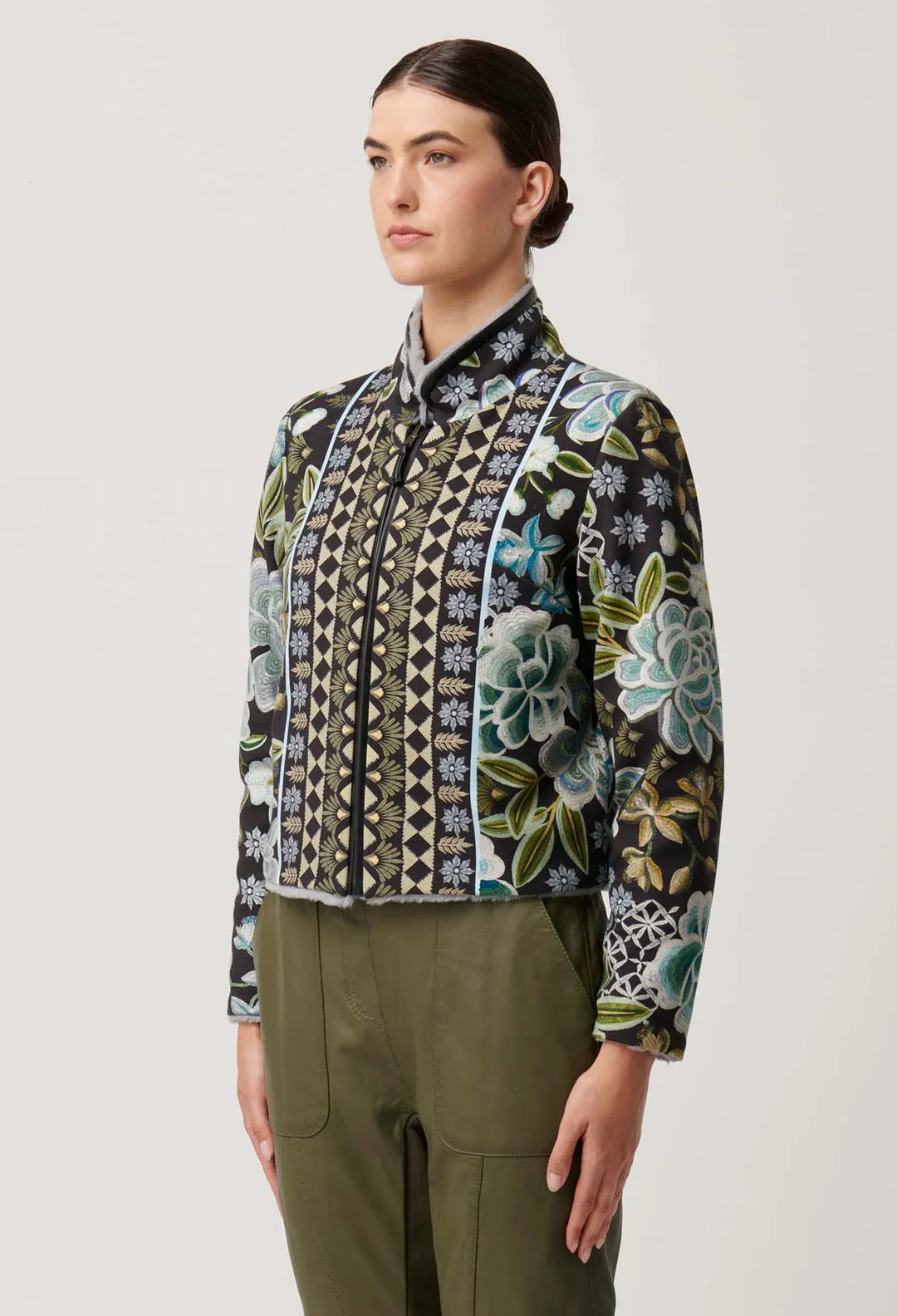 Once Was - Rylie Reversible Print Faux Fur Jacket in Dahlia Fields