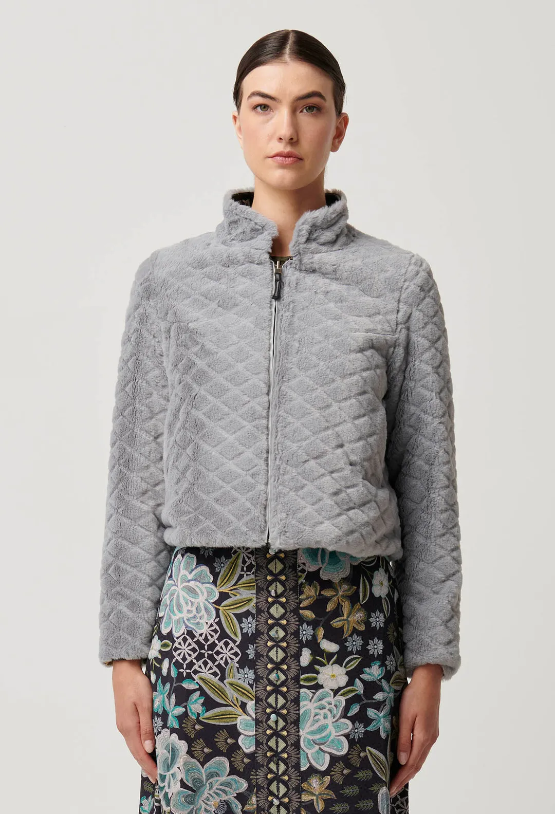 Once Was - Rylie Reversible Print Faux Fur Jacket in Dahlia Fields