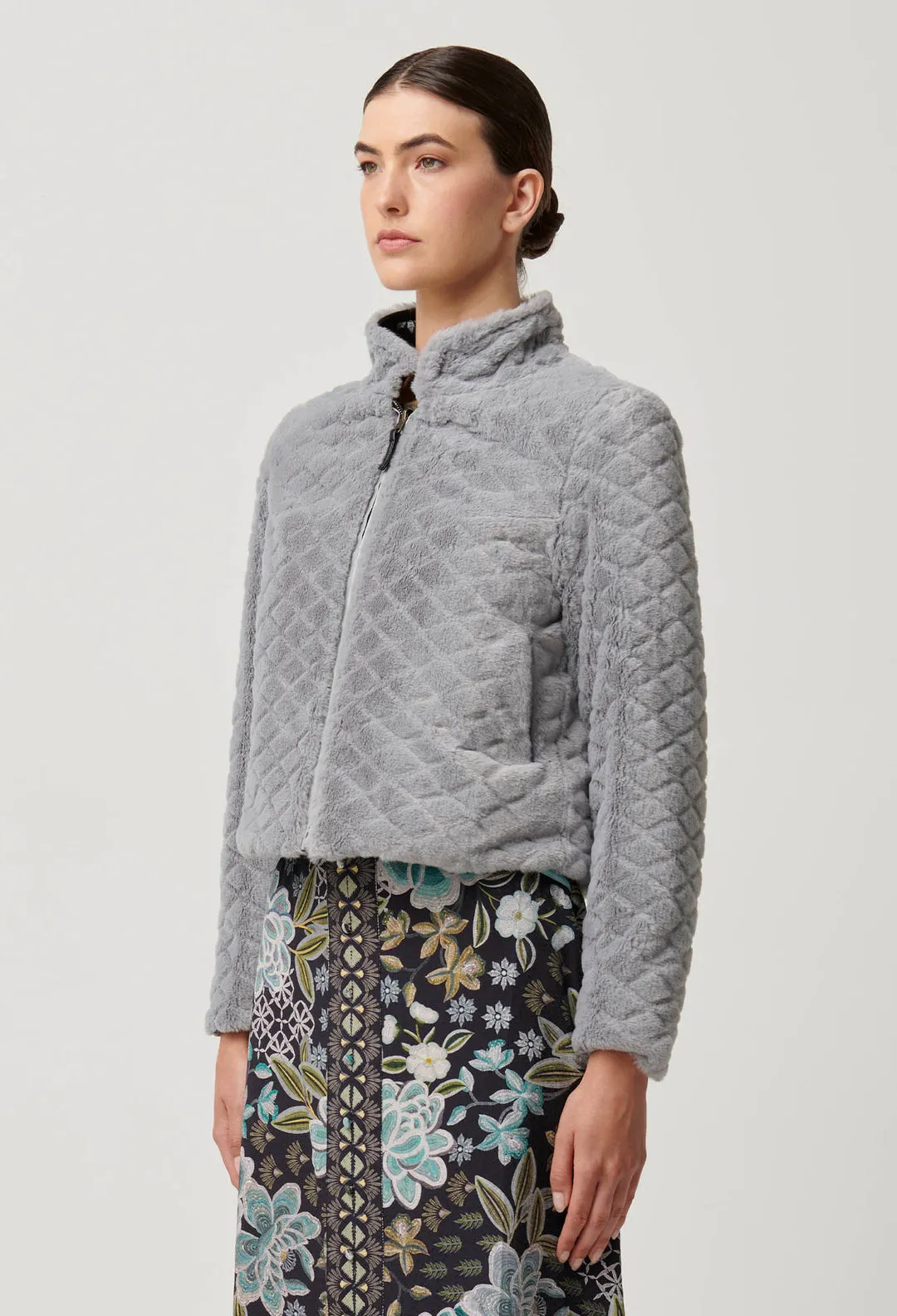Once Was - Rylie Reversible Print Faux Fur Jacket in Dahlia Fields