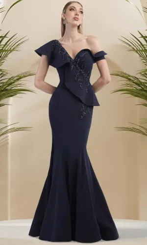 One Shoulder Asymmetric Ruffle Bodice Gown