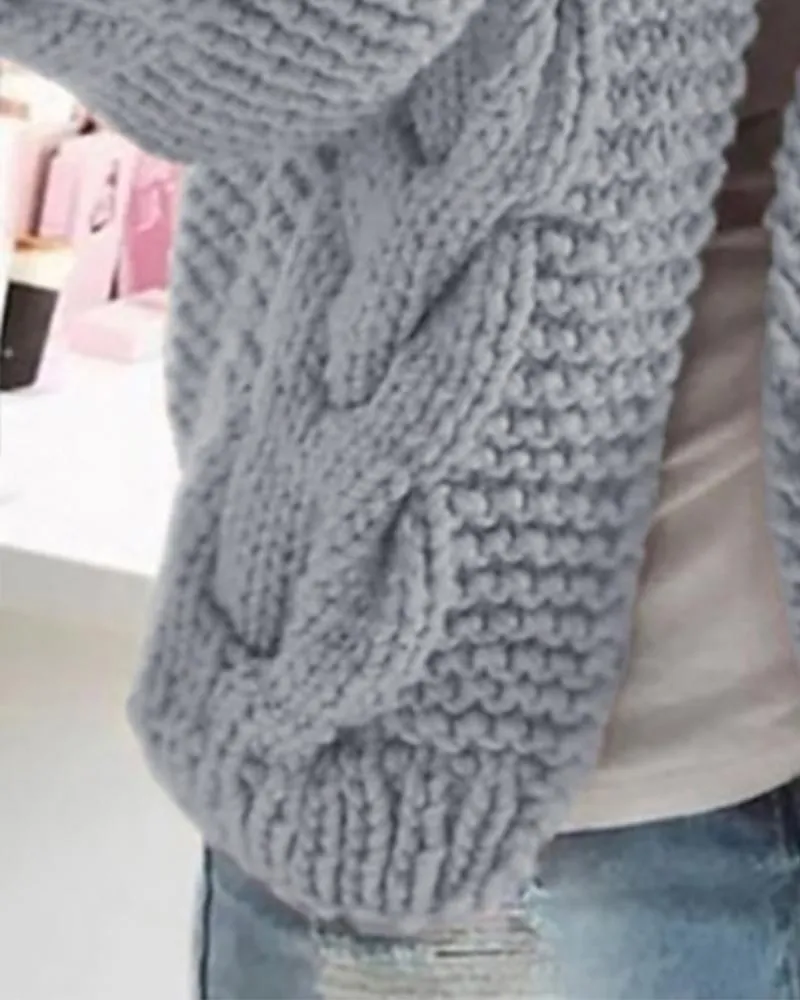 Open Front Long Sleeve Cable Knit Cardigan