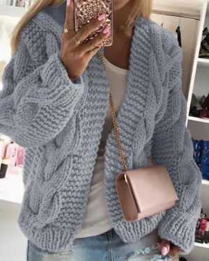 Open Front Long Sleeve Cable Knit Cardigan
