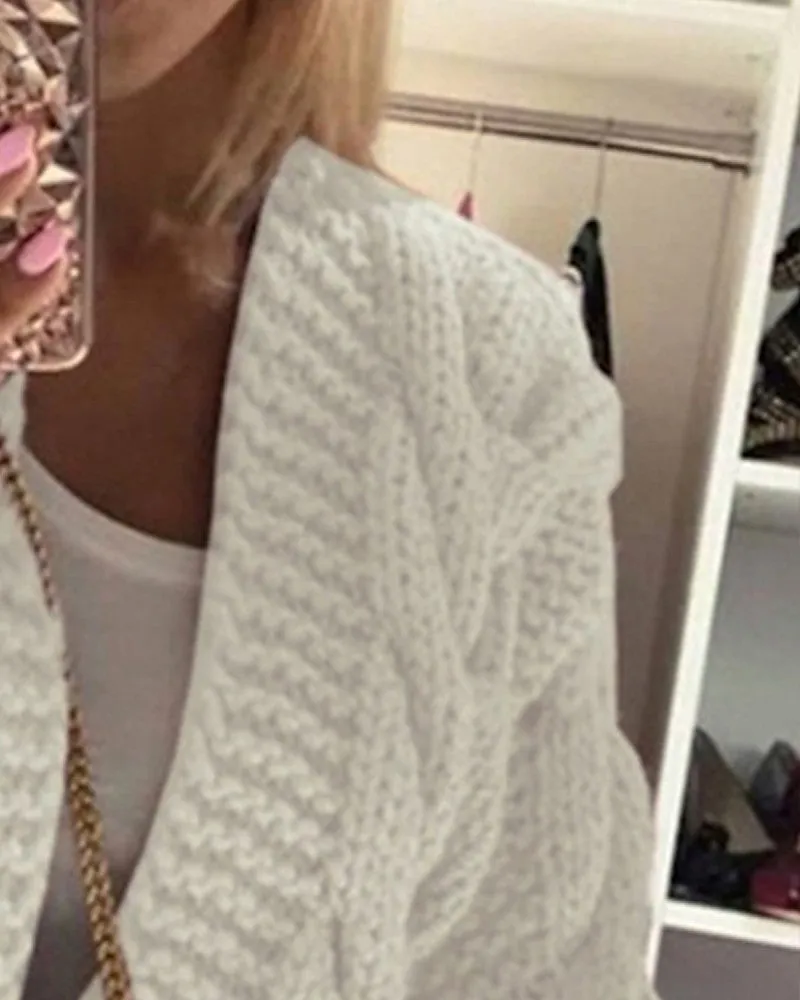 Open Front Long Sleeve Cable Knit Cardigan