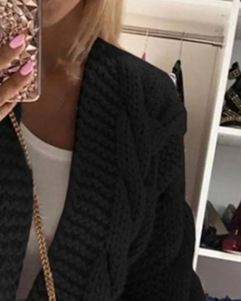 Open Front Long Sleeve Cable Knit Cardigan