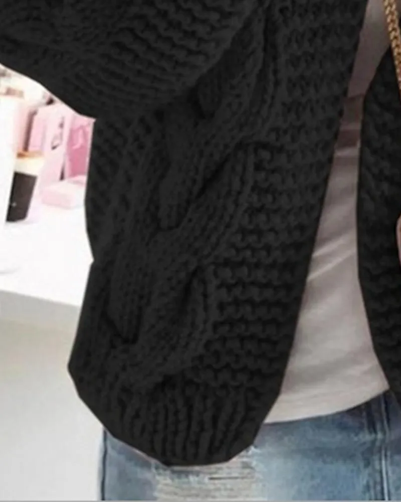 Open Front Long Sleeve Cable Knit Cardigan