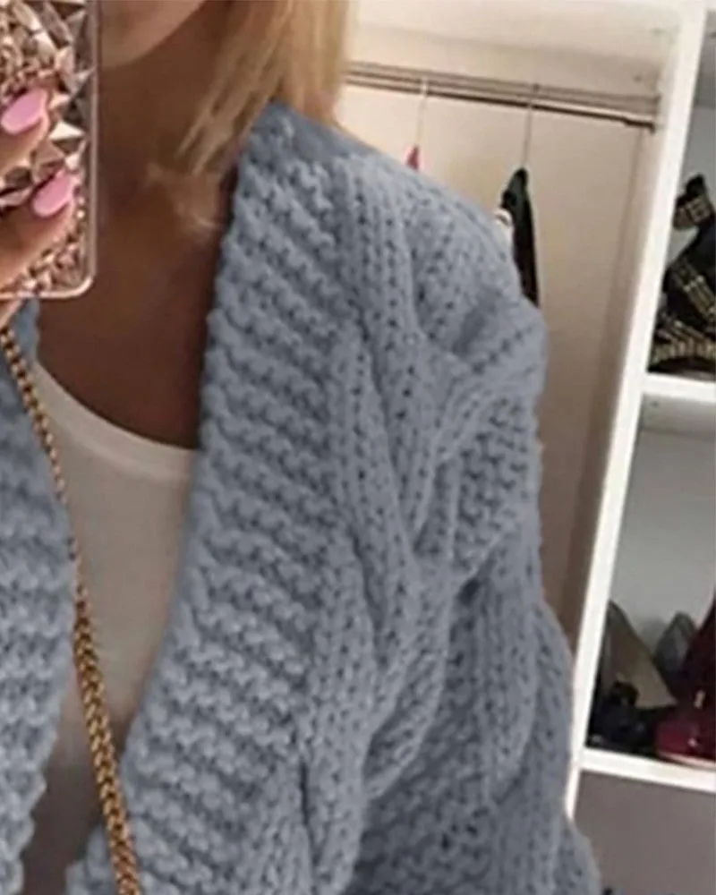 Open Front Long Sleeve Cable Knit Cardigan