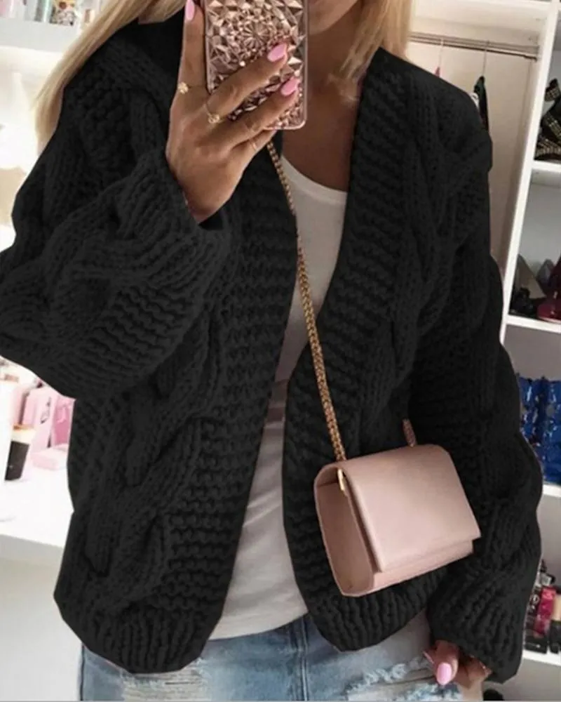 Open Front Long Sleeve Cable Knit Cardigan