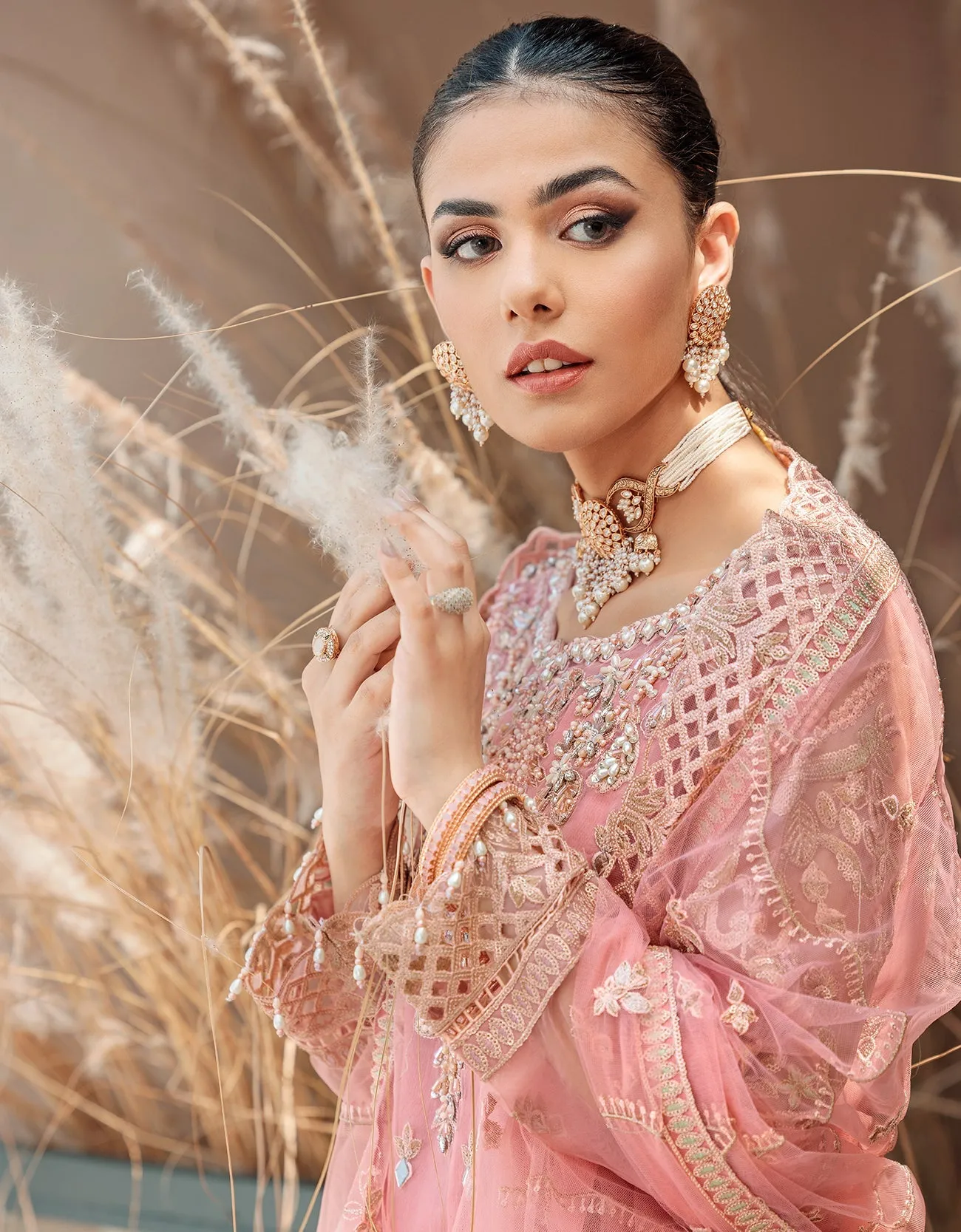 Organza Pink Salwar Kameez for Pakistani Party Dresses
