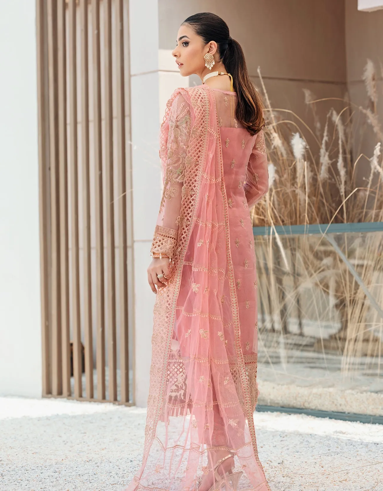 Organza Pink Salwar Kameez for Pakistani Party Dresses