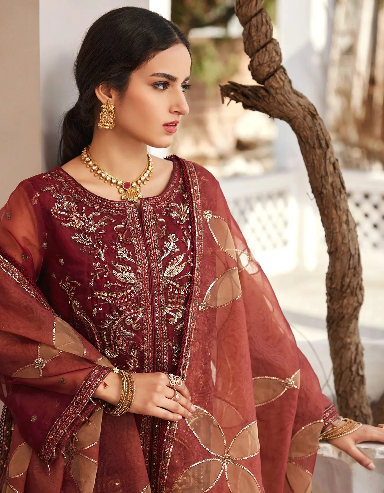 Organza Red Salwar Kameez for Pakistani Party Dresses