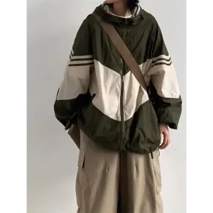 Oversized Color Block Hooded Jacket for Y2K Fashion