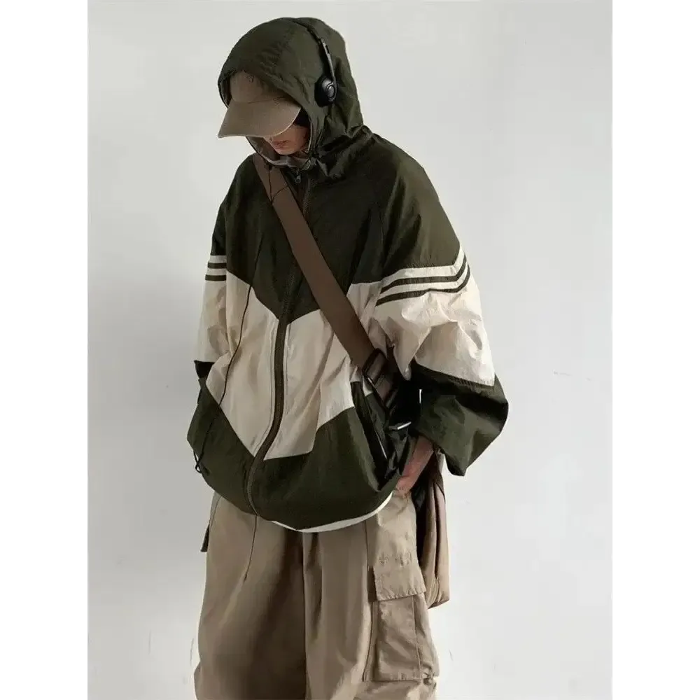 Oversized Color Block Hooded Jacket for Y2K Fashion