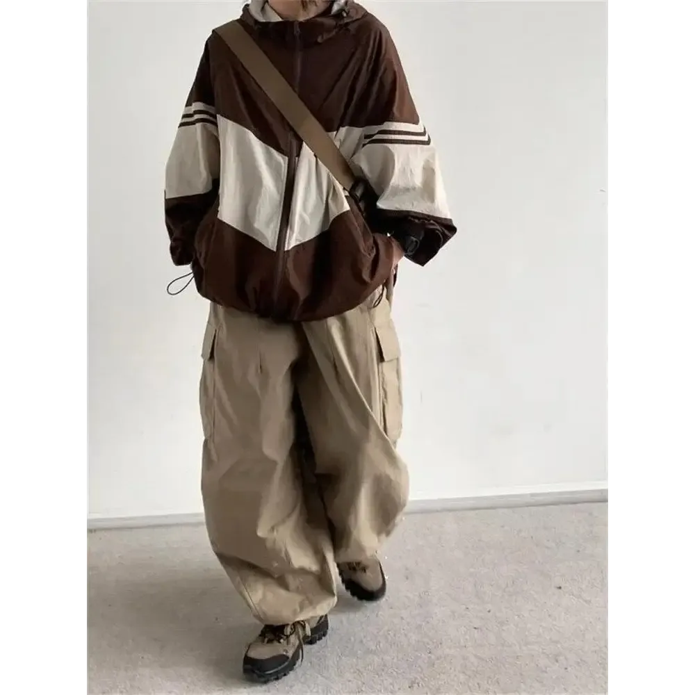 Oversized Color Block Hooded Jacket for Y2K Fashion