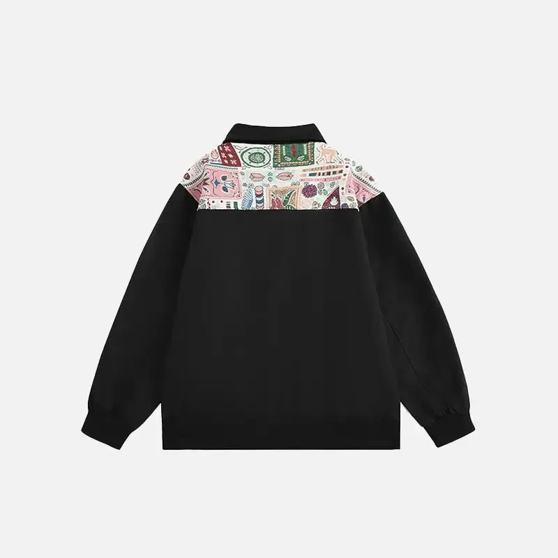 Oversized Zip-Up Jacket for Y2K Fashion with Graphic Print Rib Sleeves
