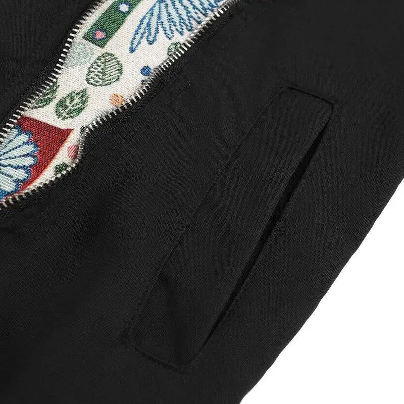 Oversized Zip-Up Jacket for Y2K Fashion with Graphic Print Rib Sleeves