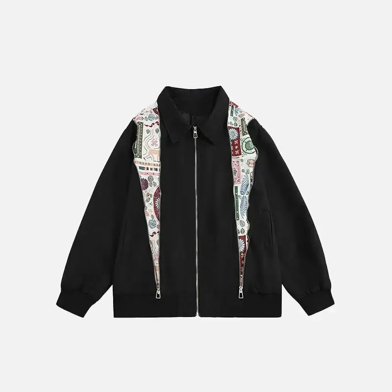Oversized Zip-Up Jacket for Y2K Fashion with Graphic Print Rib Sleeves