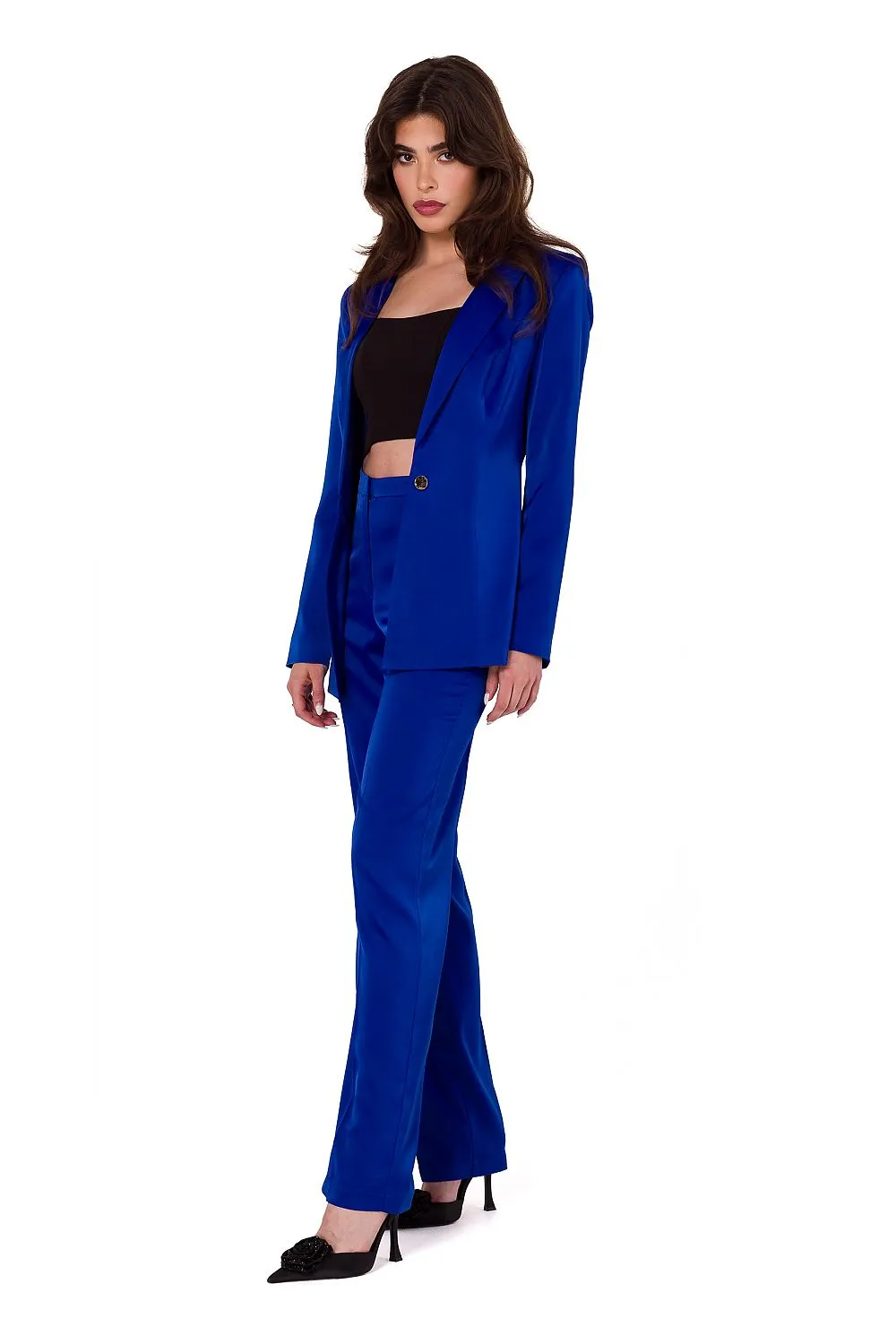 Padded Collar Satin Blazer