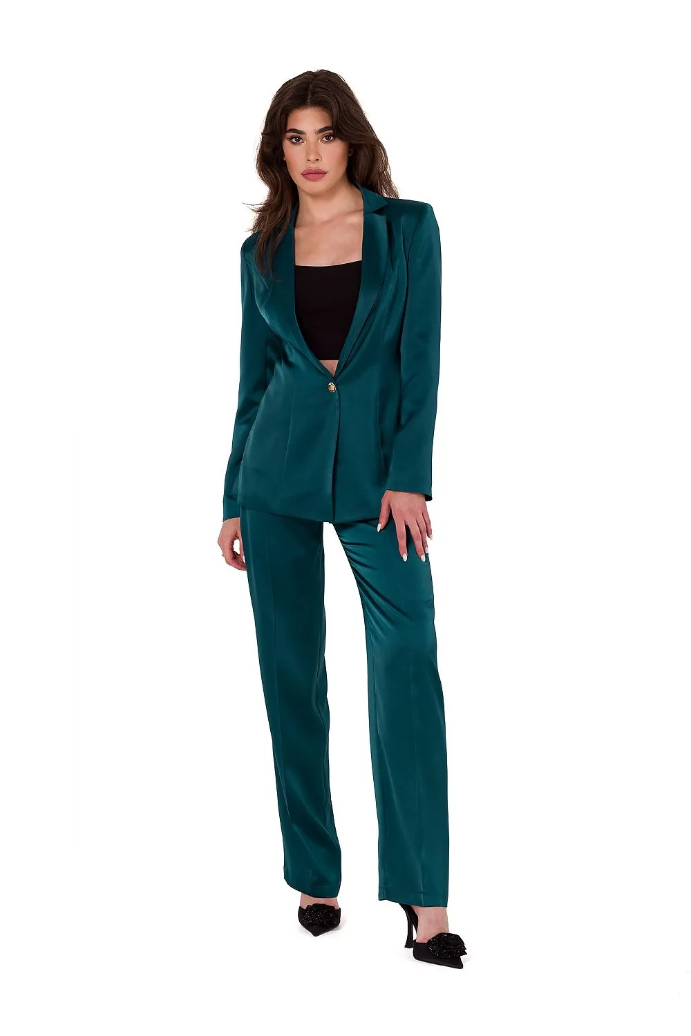 Padded Collar Satin Blazer