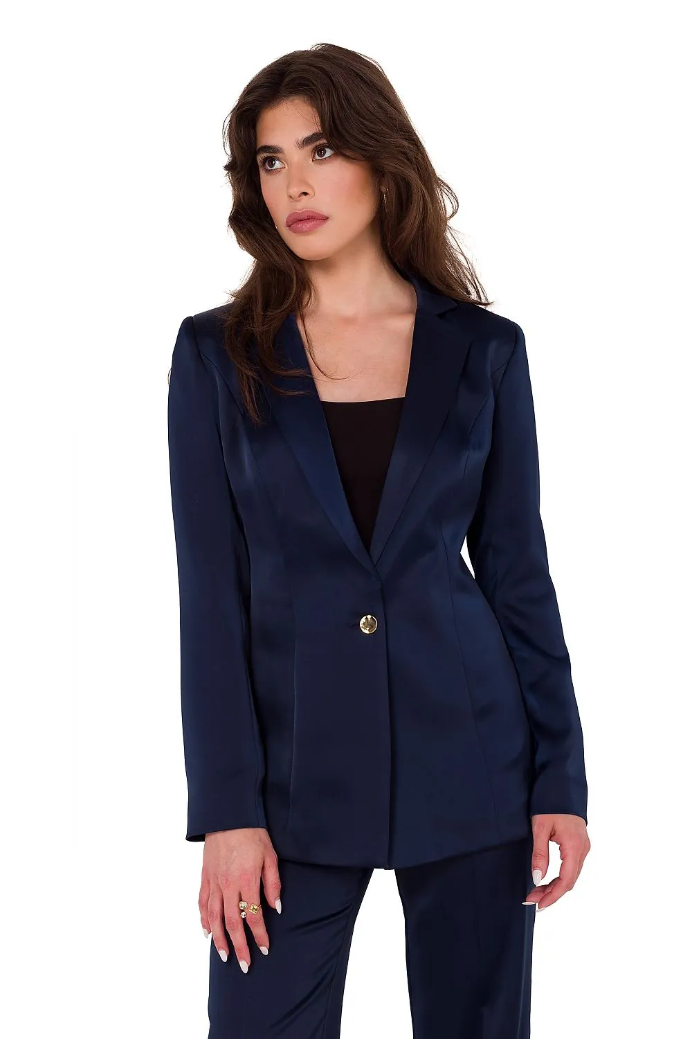 Padded Collar Satin Blazer