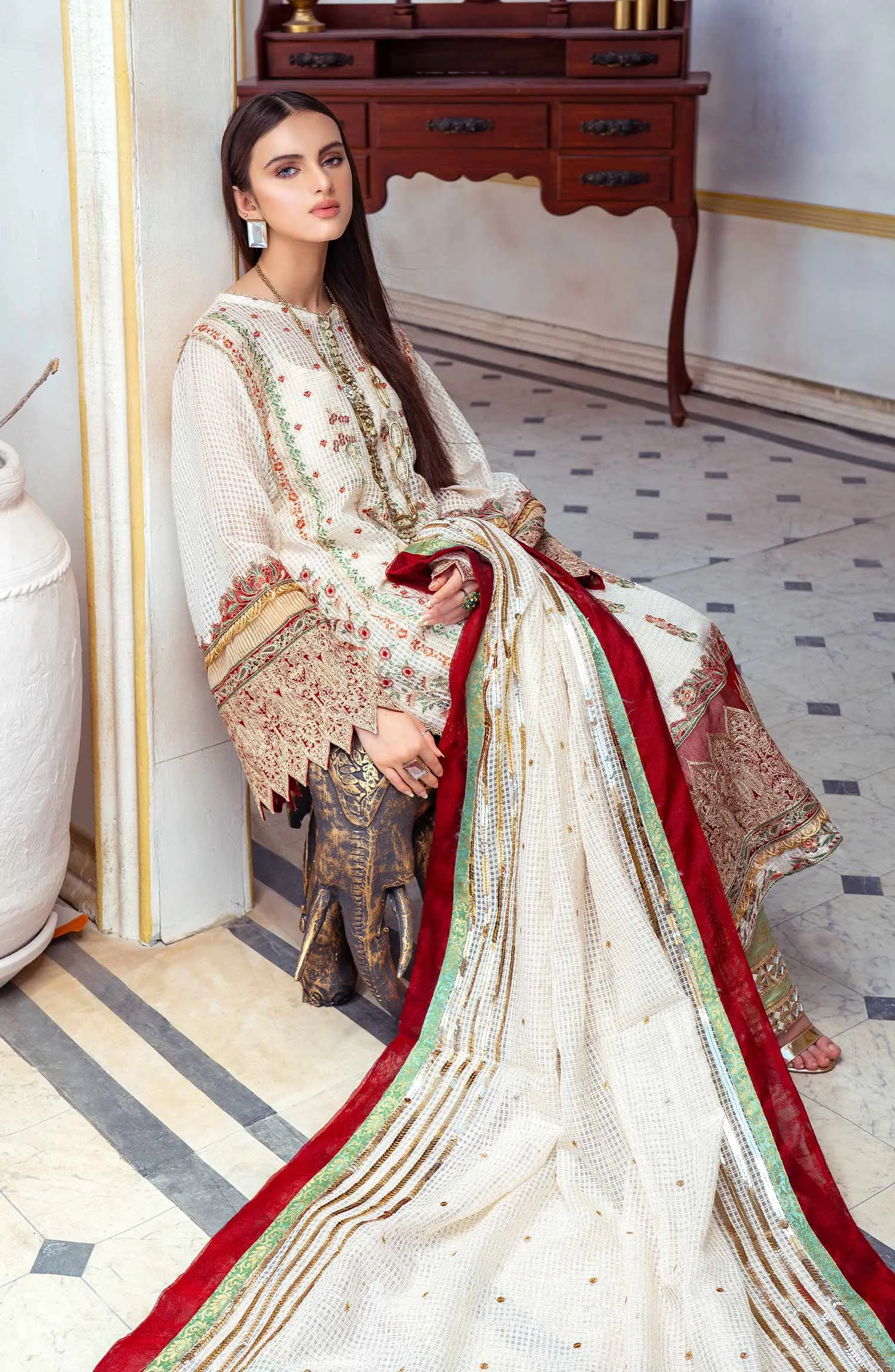 Pakistani Embroidered Salwar Kameez and Dupatta Dress