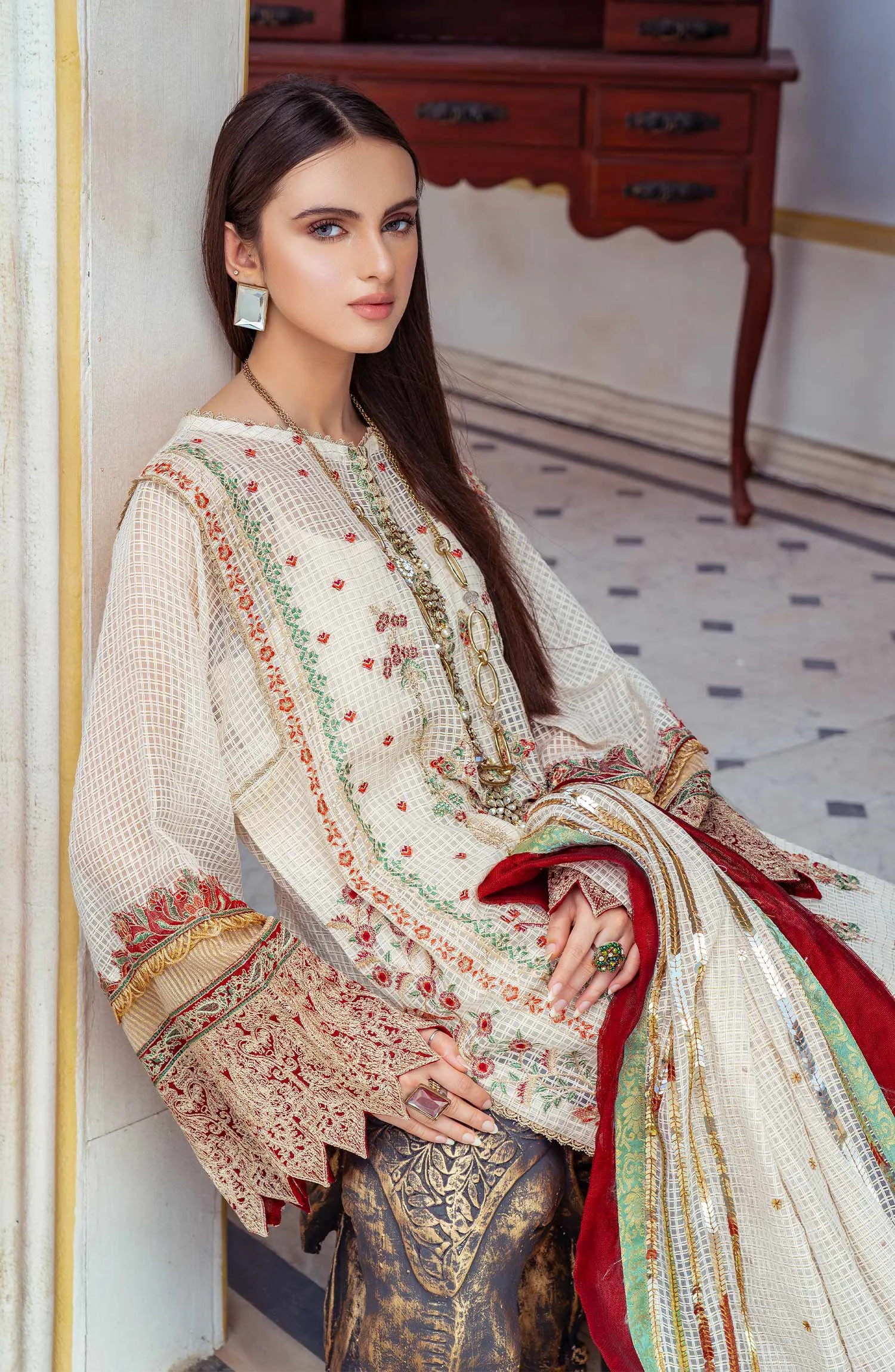 Pakistani Embroidered Salwar Kameez and Dupatta Dress