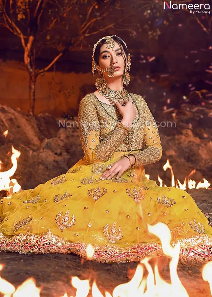 Pakistani Frock Yellow Mehndi Suit Bridal Dress #BN958