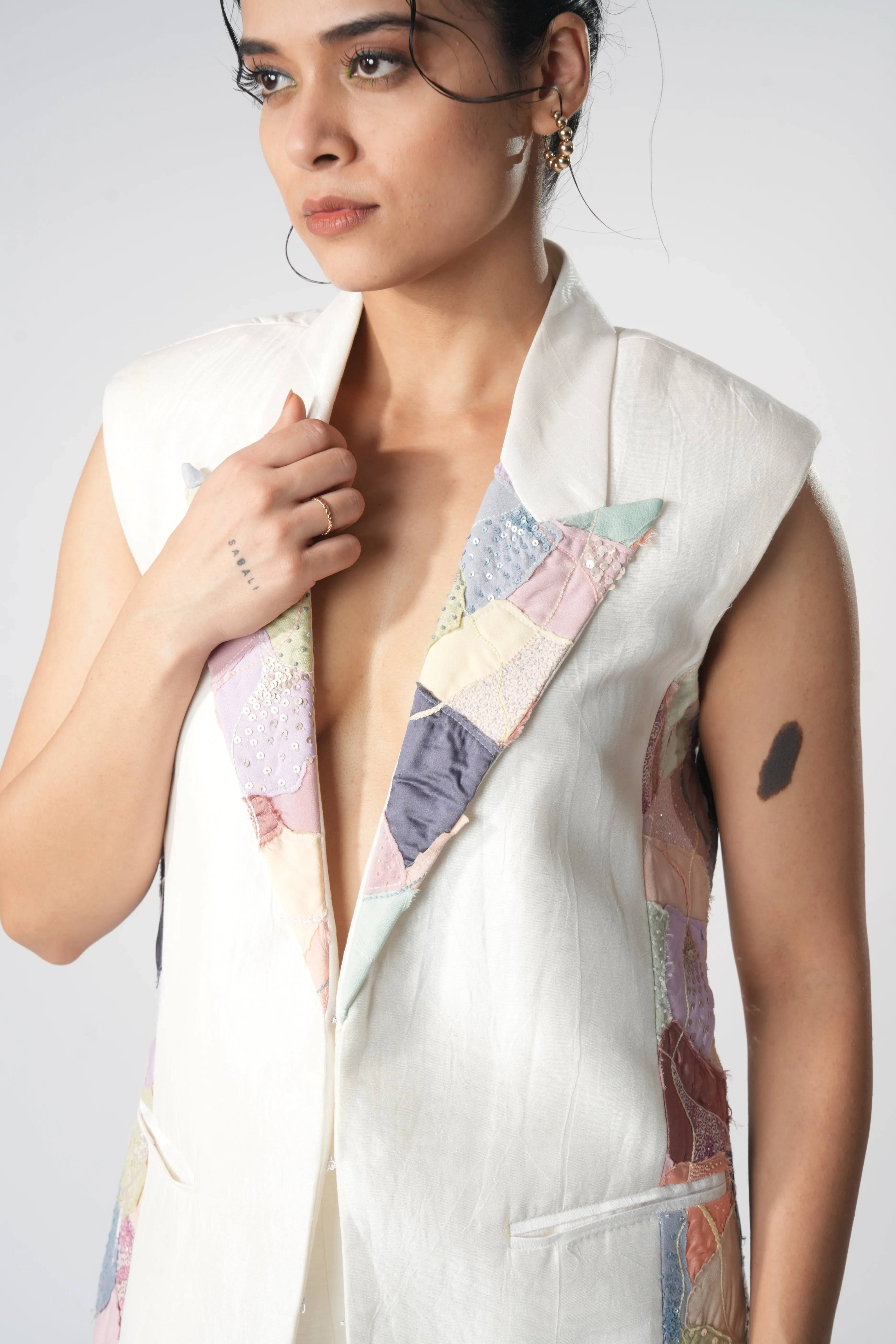 pastel mosaic longline blazer