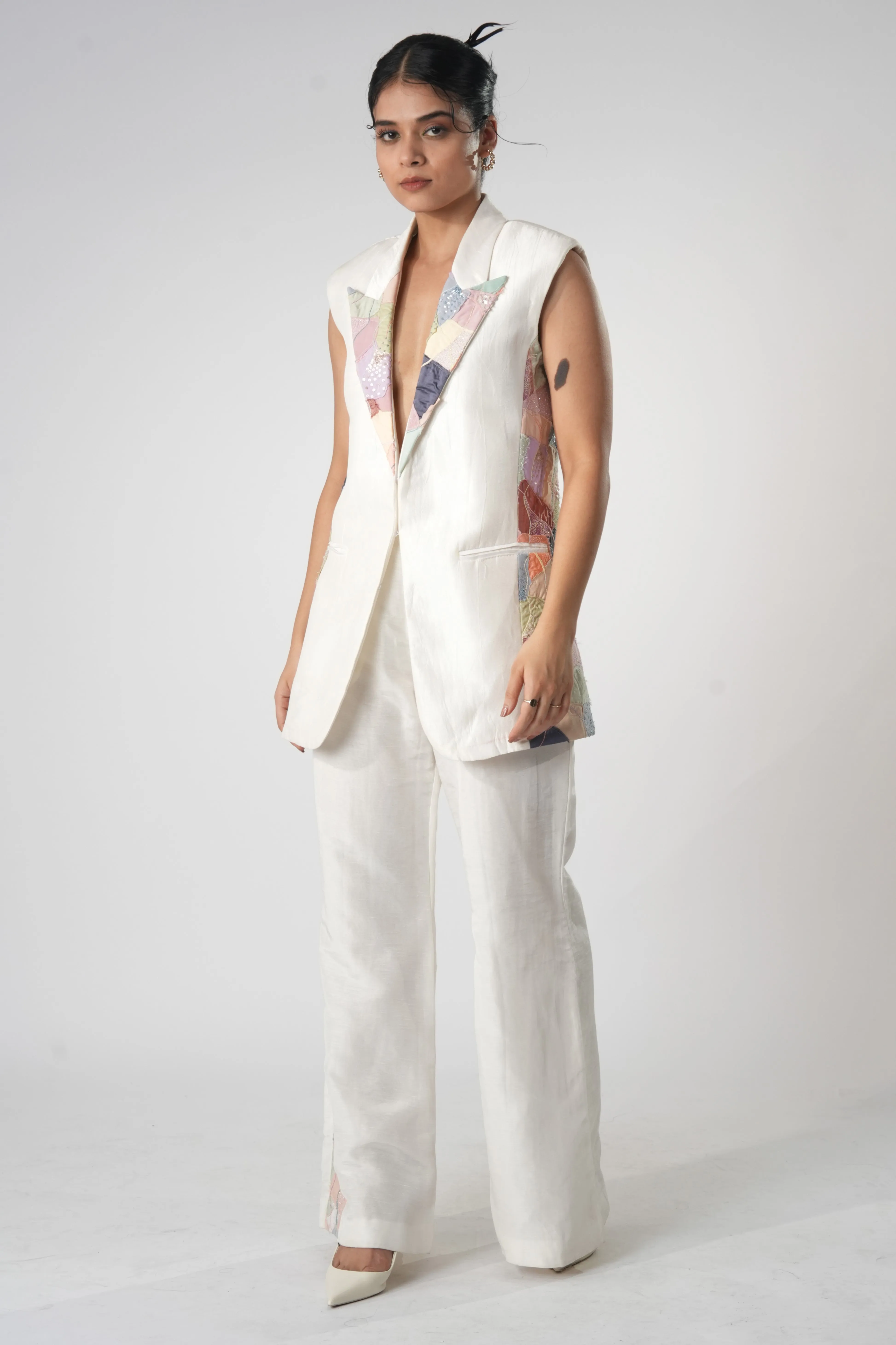 pastel mosaic longline blazer