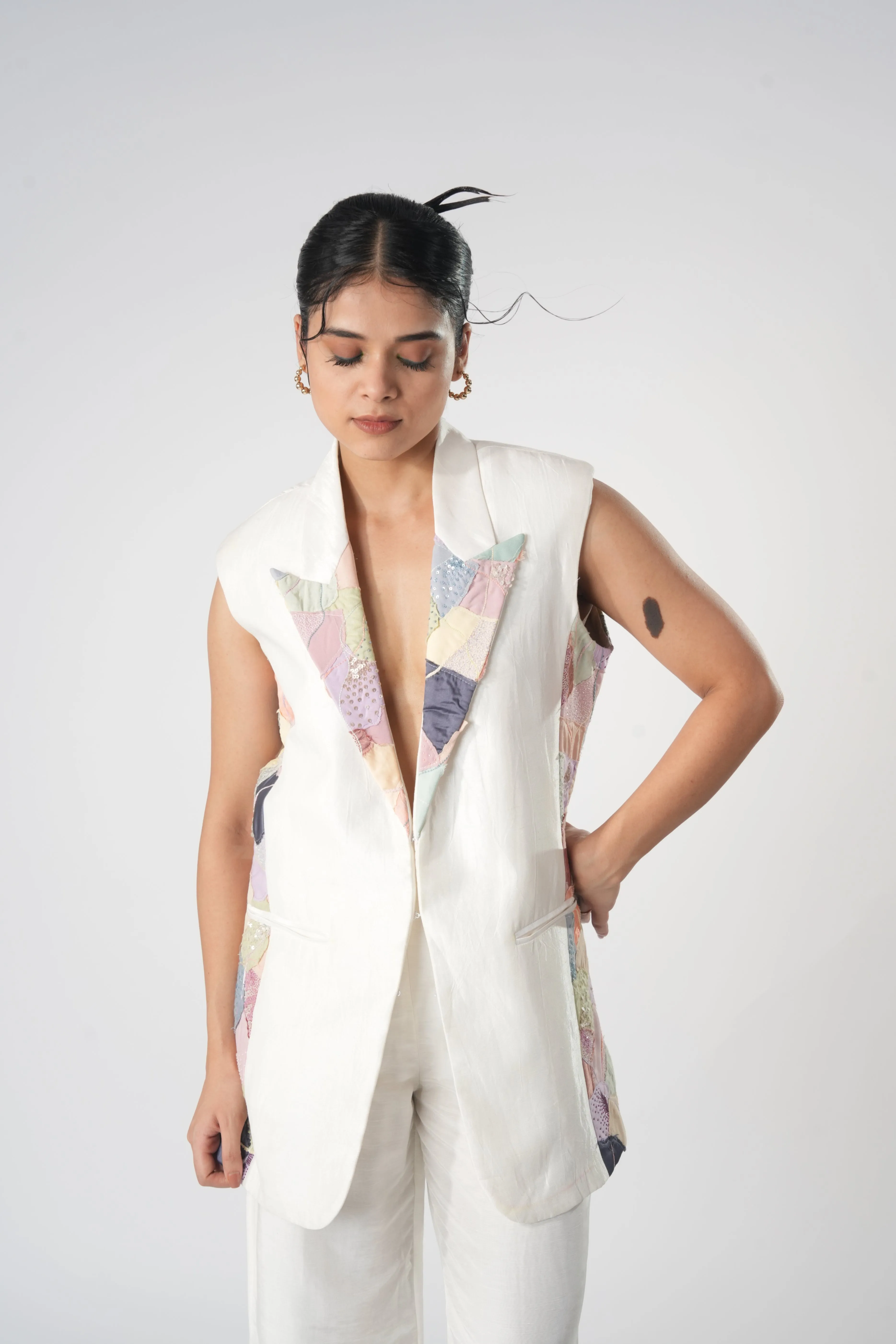 pastel mosaic longline blazer