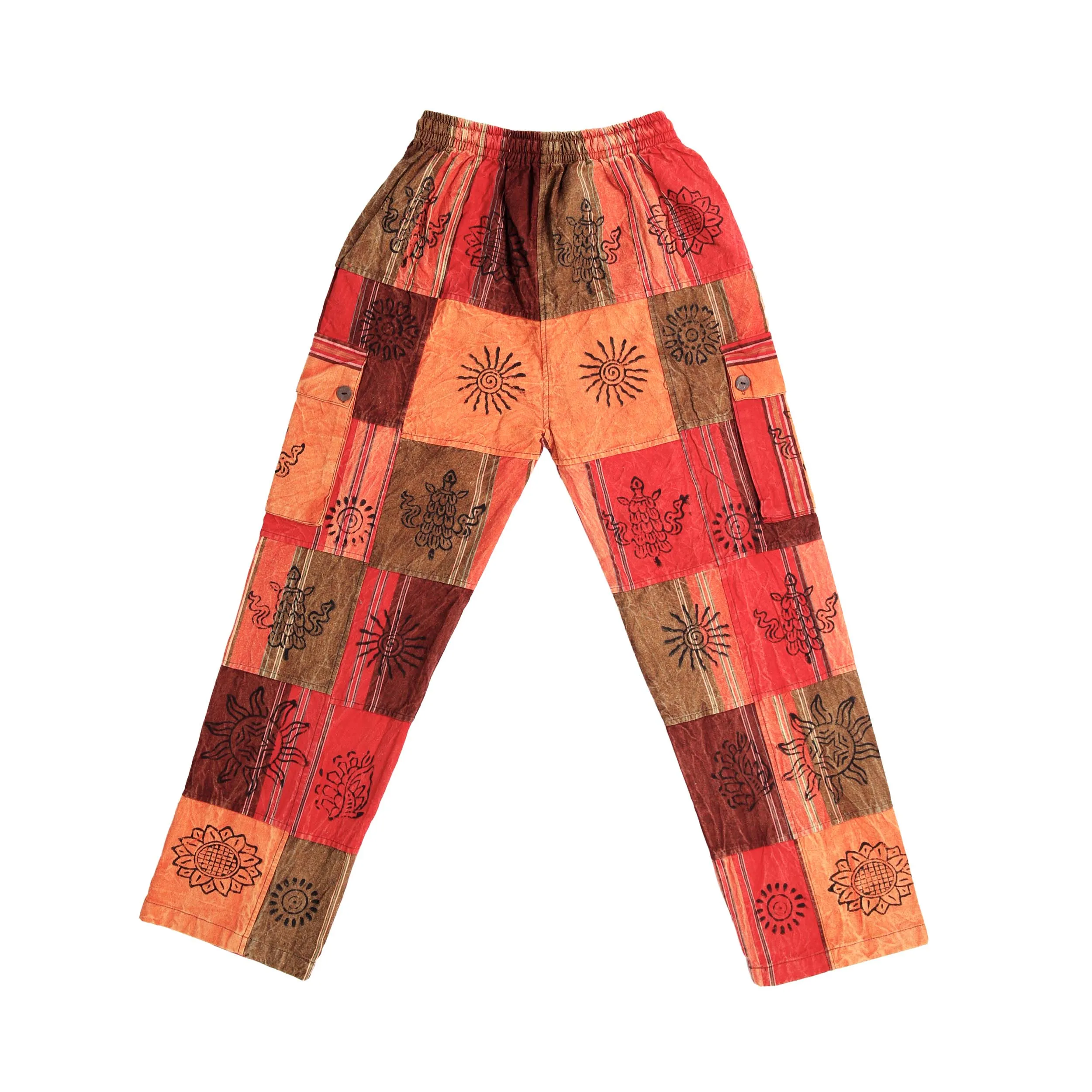 Patchwork Graphic Printed Cotton Trousers - Orange