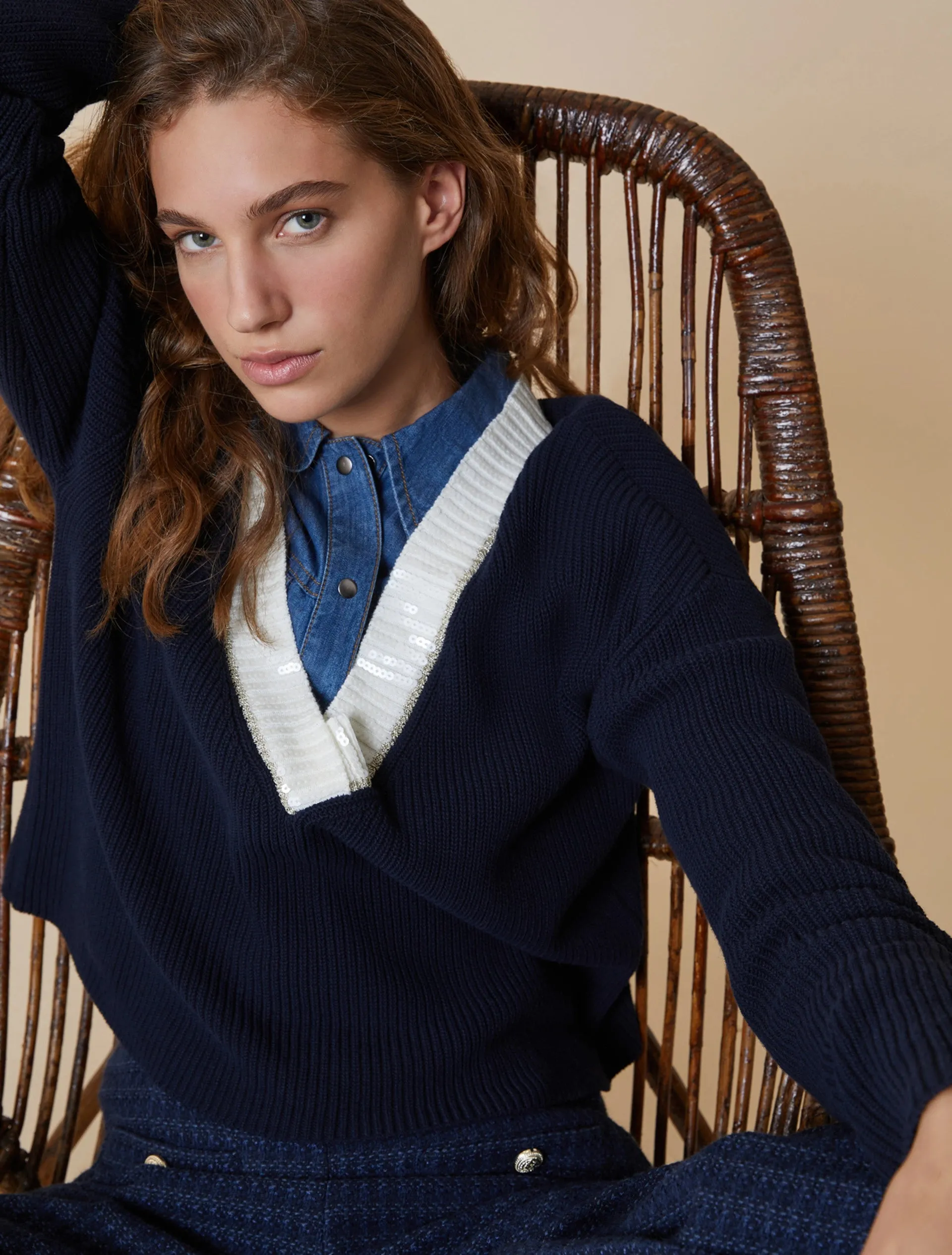 Penny Black Tania Navy Embroidered Trim Jumper