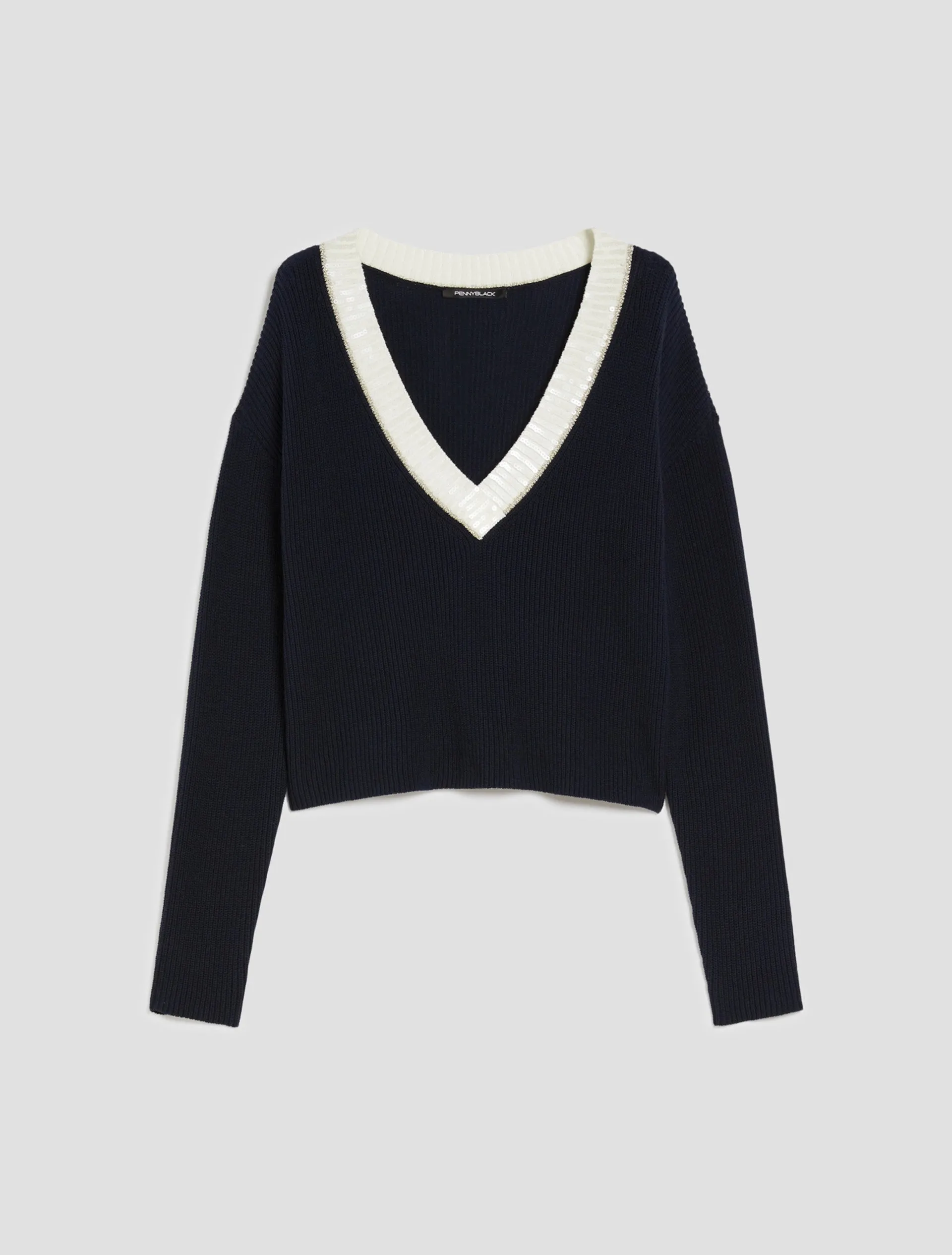 Penny Black Tania Navy Embroidered Trim Jumper