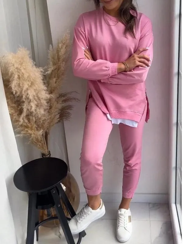 Philomena | Two-piece sweatshirt and trouser set made from imitation patchwork