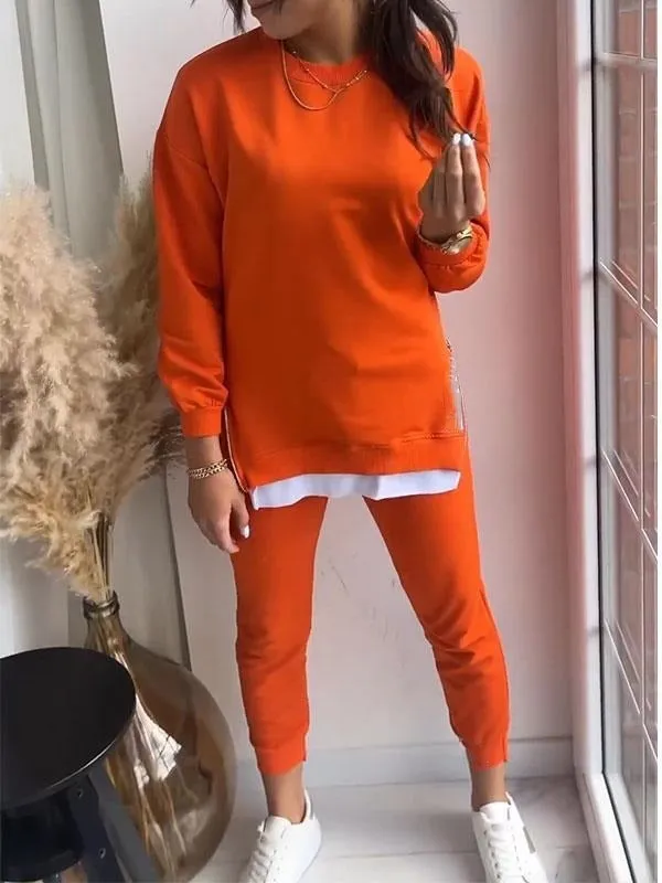 Philomena | Two-piece sweatshirt and trouser set made from imitation patchwork