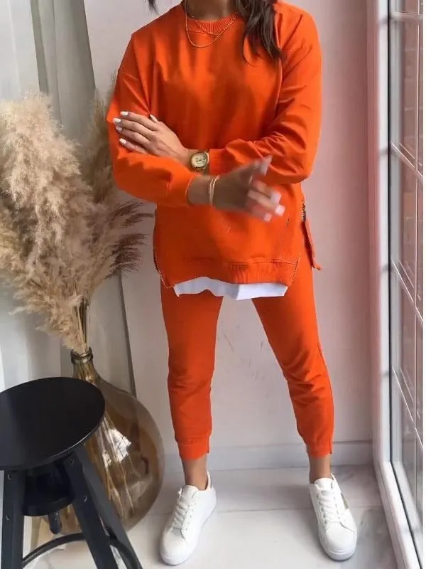 Philomena | Two-piece sweatshirt and trouser set made from imitation patchwork
