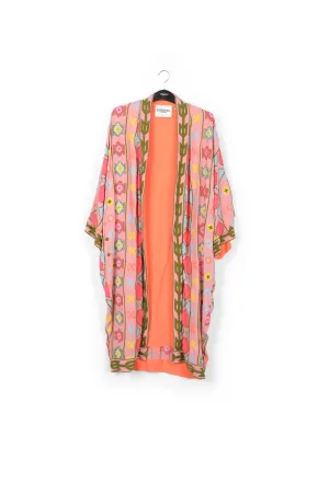 Pink kimono with colorful embroideries