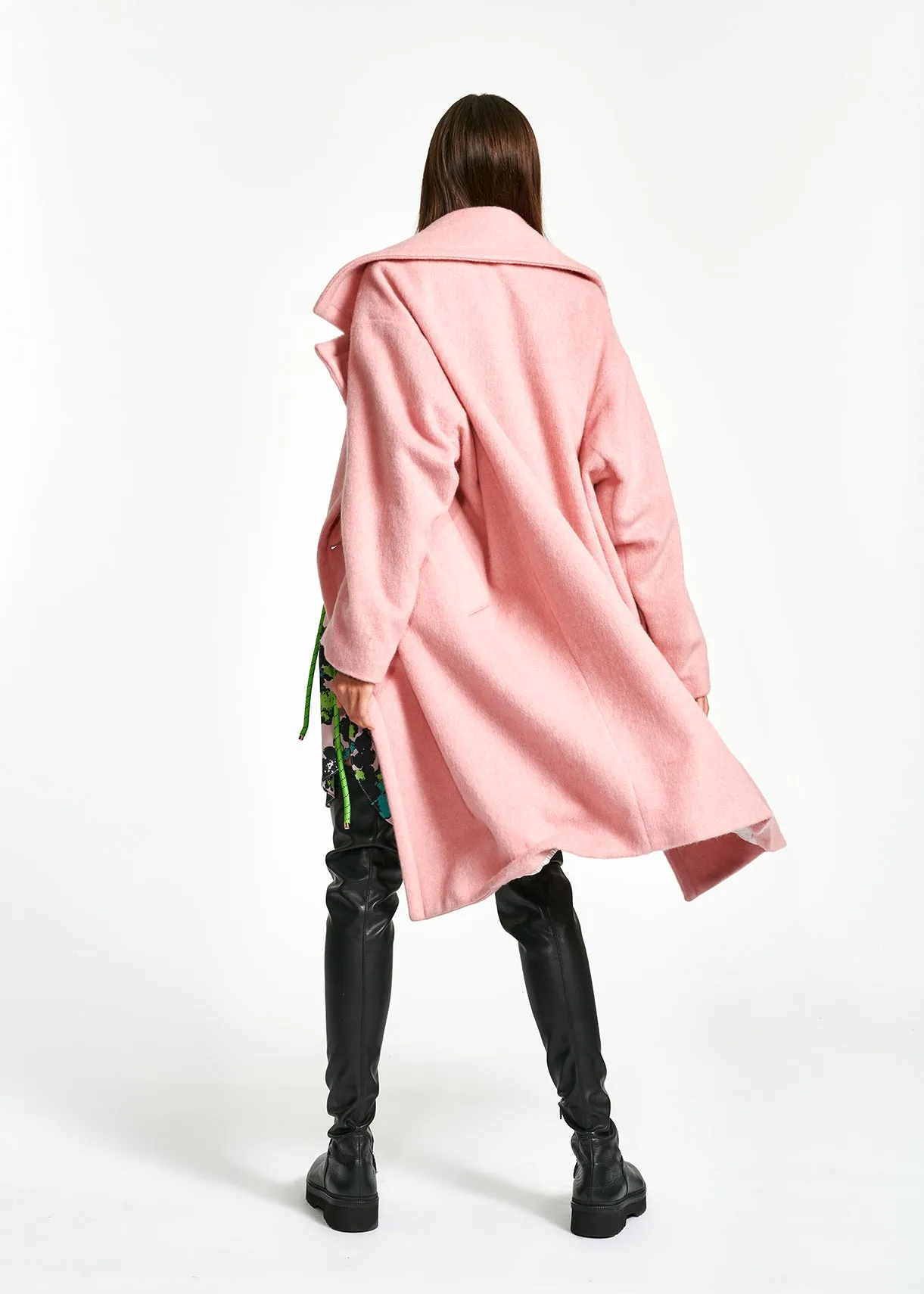 Pink oversized recycled wool blend coat