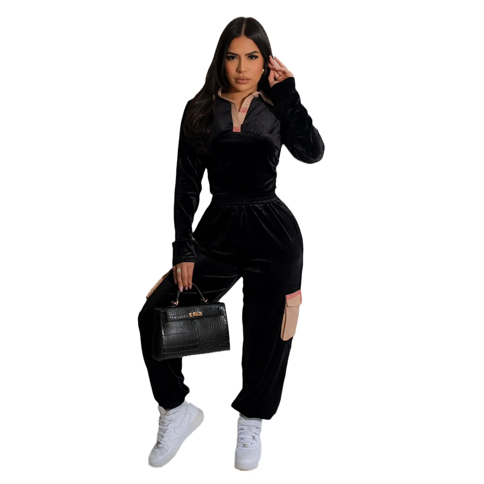 Plaid Patchwork Velvet Two-Piece Set for Effortless Sophistication