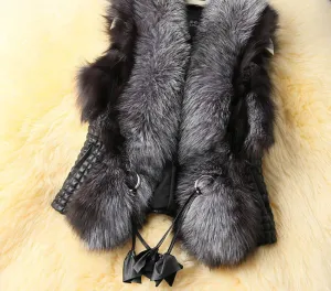 Plus Size Black Autumn Spring and Winter High Imitation Faux Fox Fur Vest Gilet Outerwear Women's Coat OLA