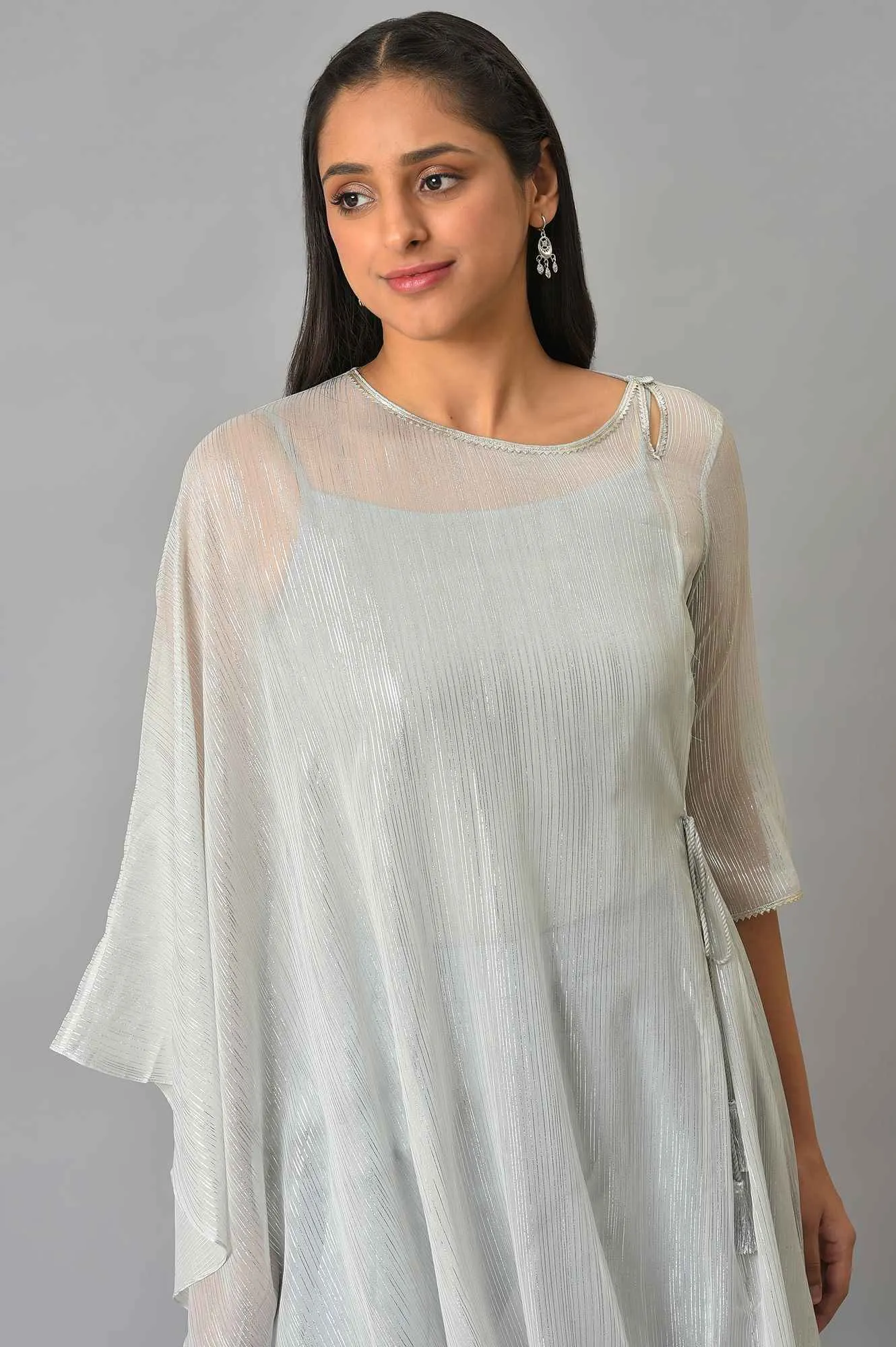 Plus Size Blue Assymetric kurta With Inner And Trousers