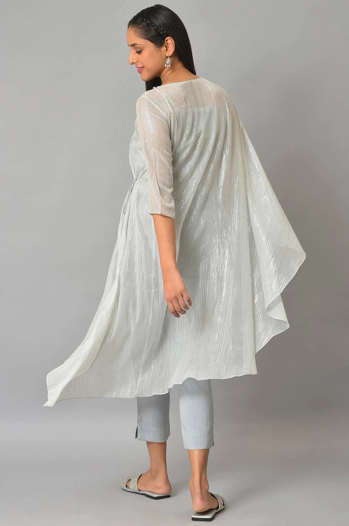 Plus Size Blue Assymetric kurta With Inner And Trousers