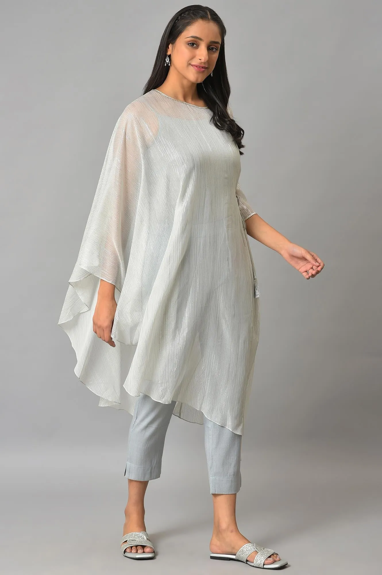 Plus Size Blue Assymetric kurta With Inner And Trousers