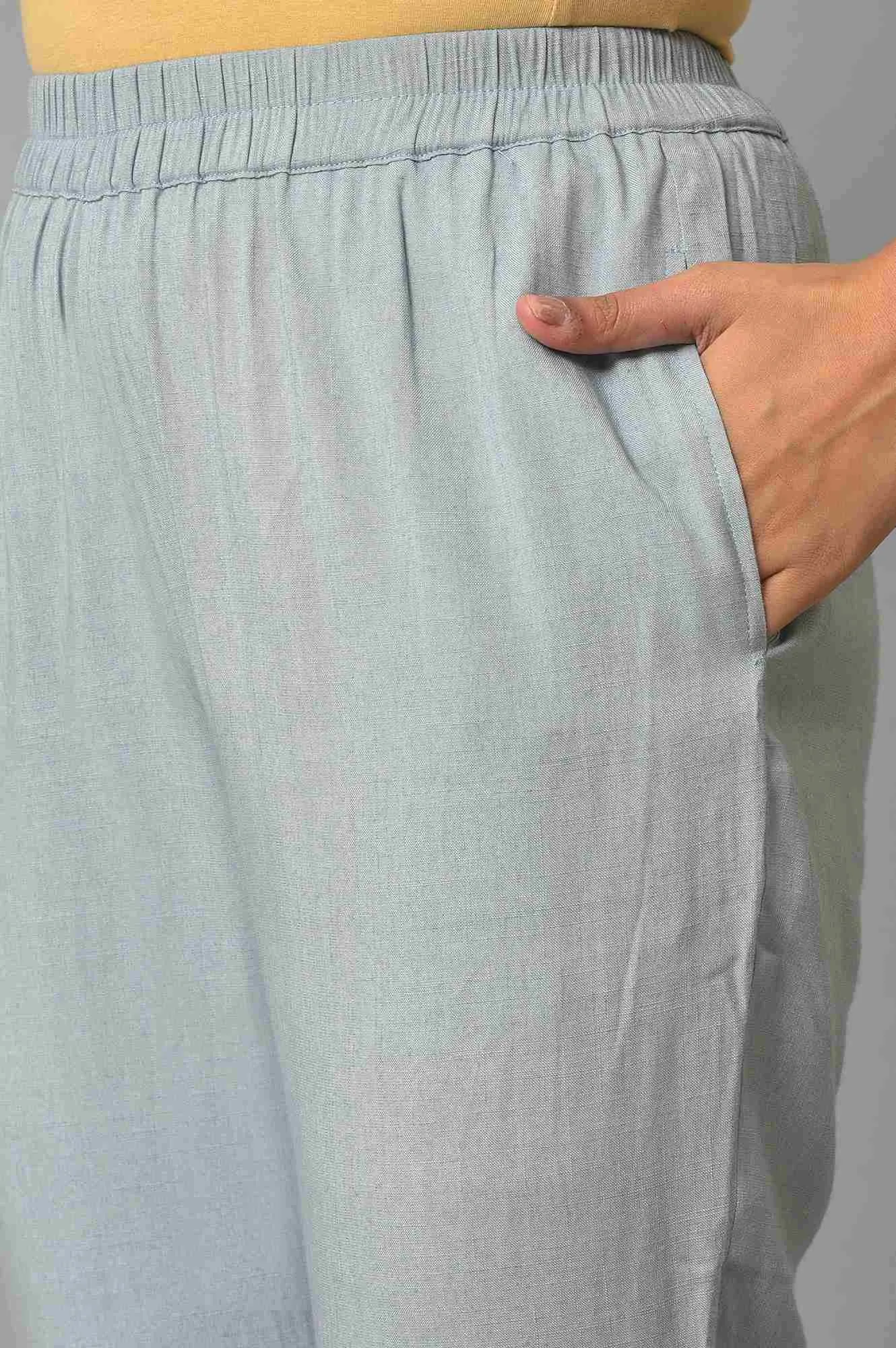 Plus Size Blue Assymetric kurta With Inner And Trousers